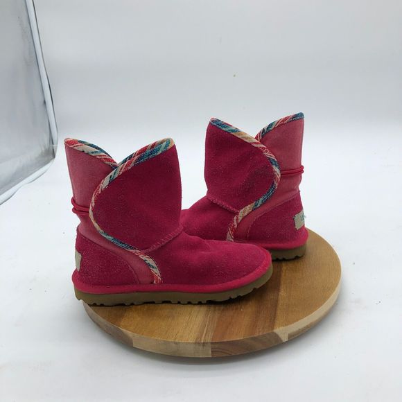 UGG Boots Shoes Girls 10 Pink Suede Winter Bootie Button Casual - Picture 8 of 9